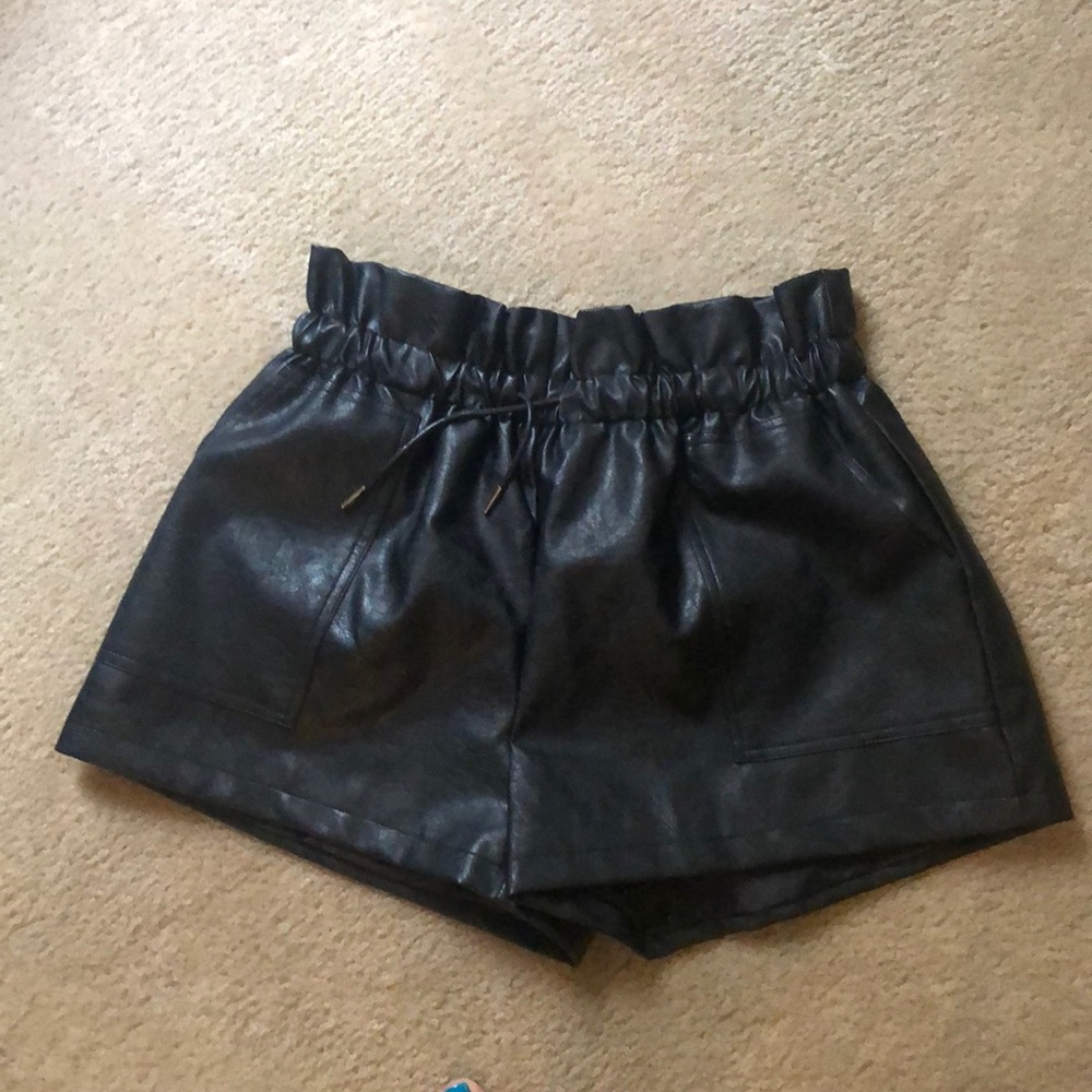Pleather high-waisted pull string shorts!